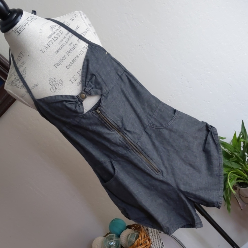 F G Black Chambray Romper